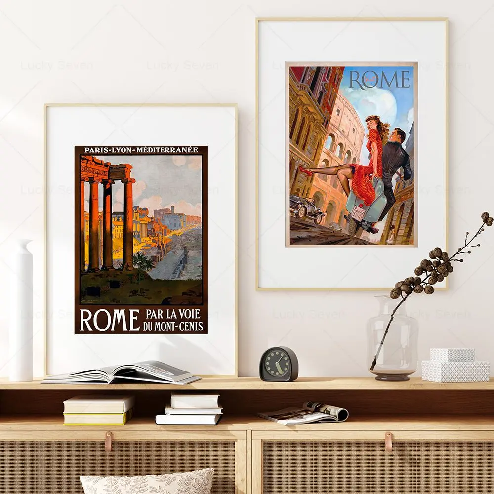 

Rome Italy Vintage Tourism Advert Wall Art Canvas Painting Print Italian Romantic Travel Wall Pictures Poster Bedroom Home Decor