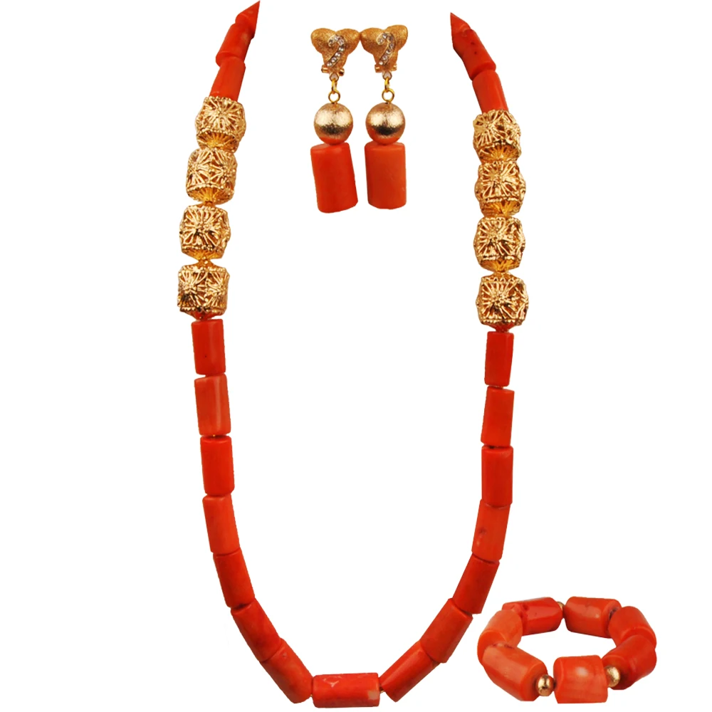 

Orange Nigerian Wedding Coral Necklace African Beads Jewelry Set