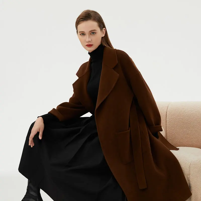 2022 New 100% Wool Coat Women Belt Loose Fashion Temperament The New Lengthen Jacket Women's Thicken Coat