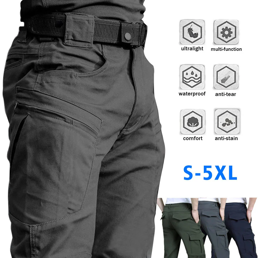 

Men's Tactical Pants Multiple Pocket Elasticity Military Urban Commuter Tacitcal Trousers Men Slim Fat Quick Dry Cargo Pants 5XL