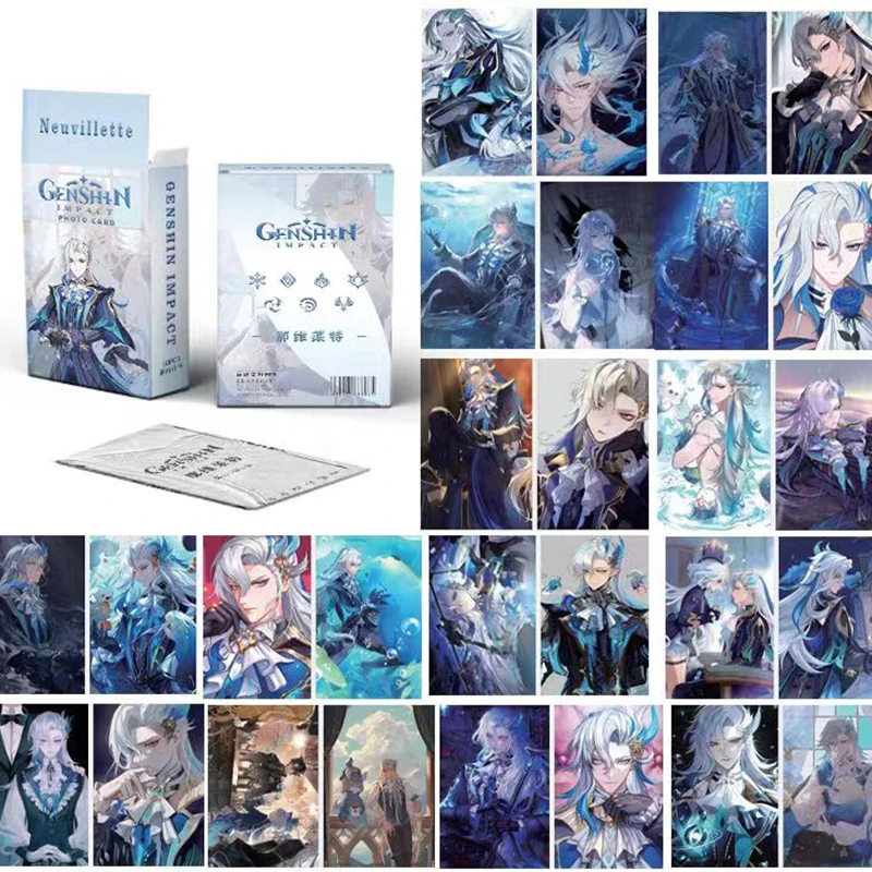 50Pcs/Set Anime Game Genshin Impact Double Sided Printing anime laser cards Focalors Furina Wriothesley Neuvillette Charlotte Laser Cards