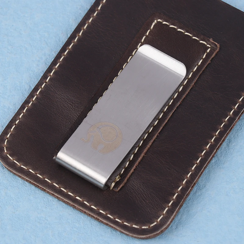 Thin Leather Money Clip Mini Wallet Men Credit Card Slot Slim Bills Metal Cash Clamp For Man Small Billfold Holder