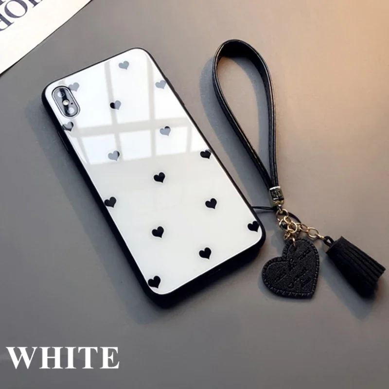 Tempered Glass Love Heart Phone Case with Hard Back Cover and Lanyard