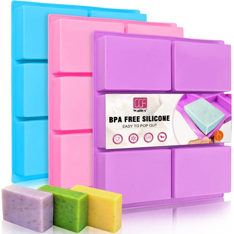 Silicone Soap Molds 6 Cavities Rectangle Silicone Soap Molds for Homemade Craft Mold Cake Mold Chocolate Ice Cube Tray