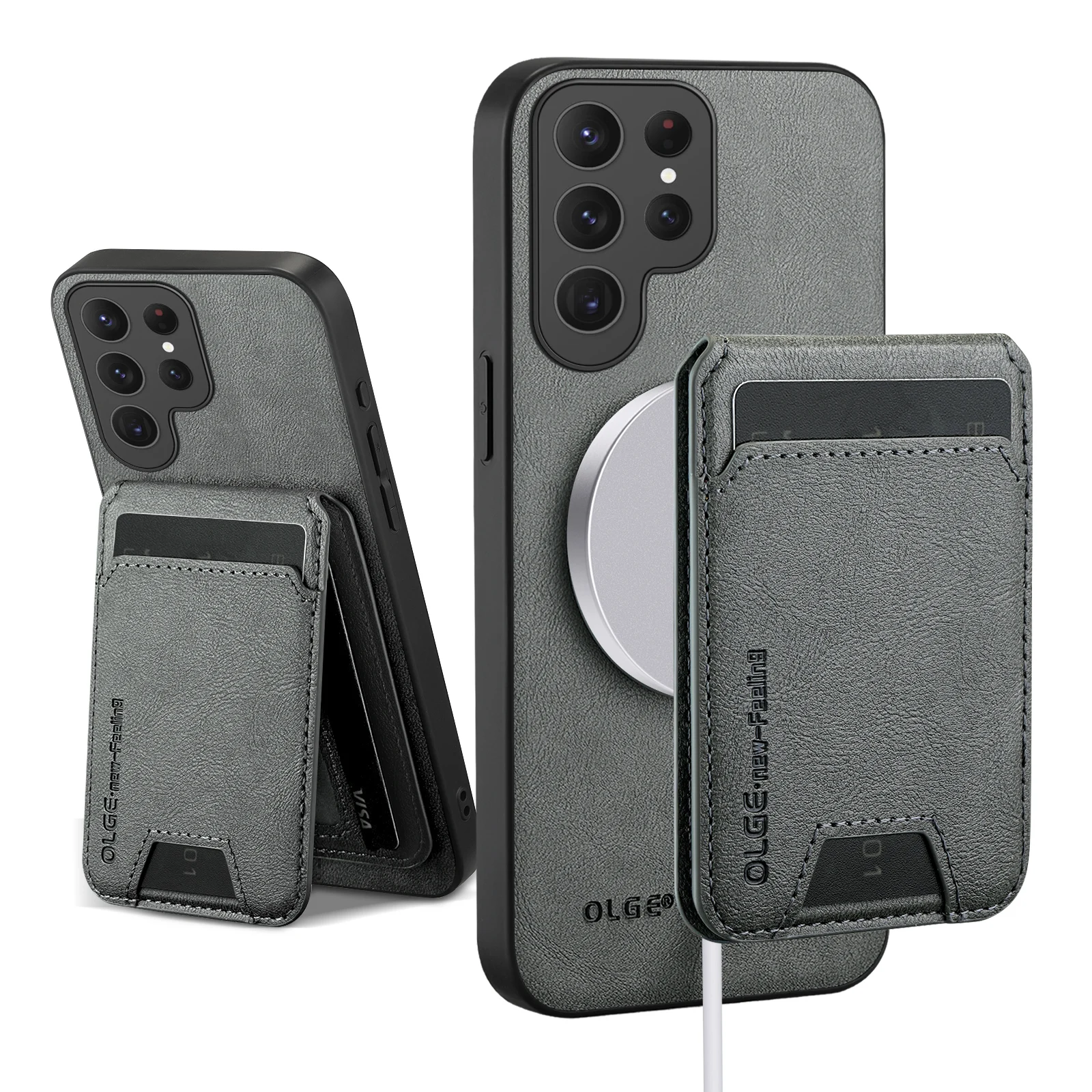 Leather Wallet Card Holder Case with Mag-Safe Stand and Magnetic Cover