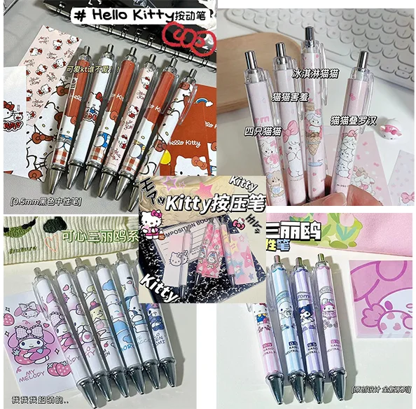 

12/36pcs Sanrio Cartoon Gel Pen Kawaii Hello Kitty Kuromi Students Stationery Write Press Pens 0.5 Black School Office Kids Pens