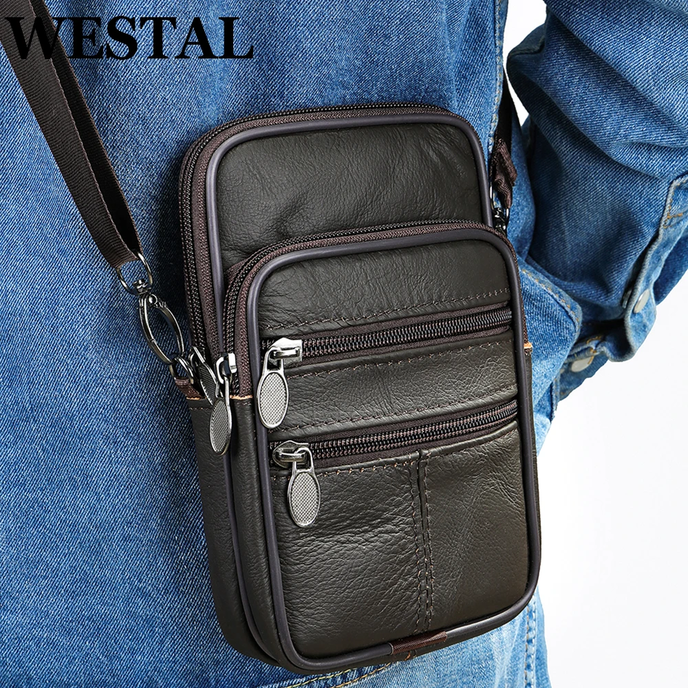 WESTAL Small Genuine Leather Men's Shoulder Bag for Phone Belt Pouch