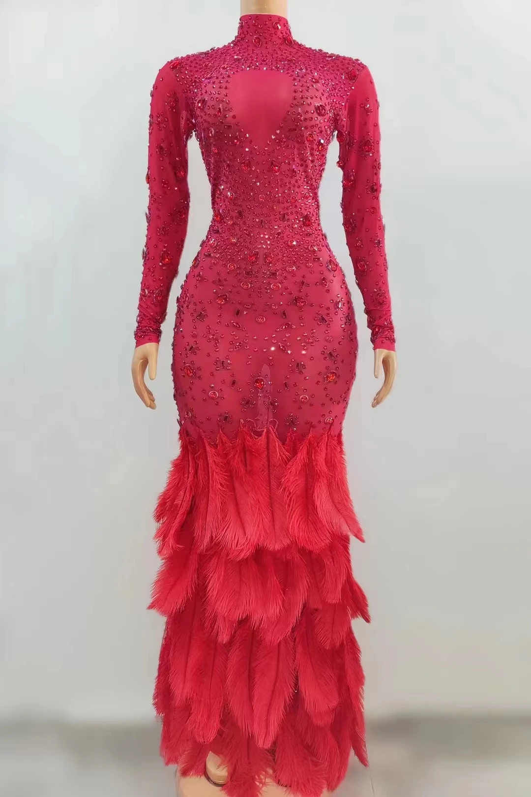 Вечернее платье в форме сердца со сверкающими тугими и сексуальными бриллиантами и перьями, Свадебное женское платье для ночного клуба, бара, представлений A422