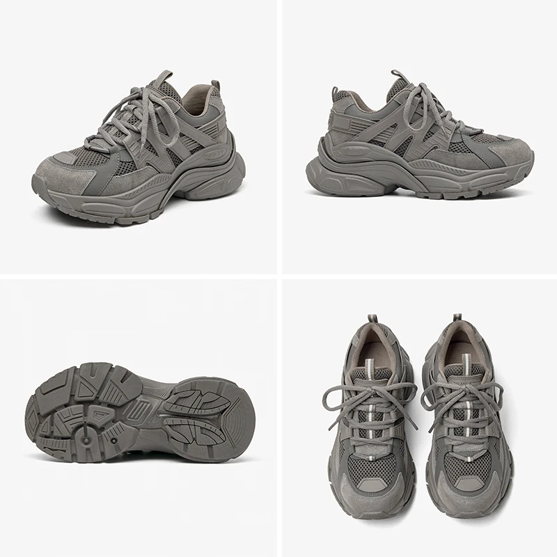 Women Sneakers Women Shoes Casual Sneakers BeauToday Platform Sneakers Women Mesh Solid Color Breathable Trainers Lace-up Round Toe Thick Sole Ladies Shoes Handmade 29462
