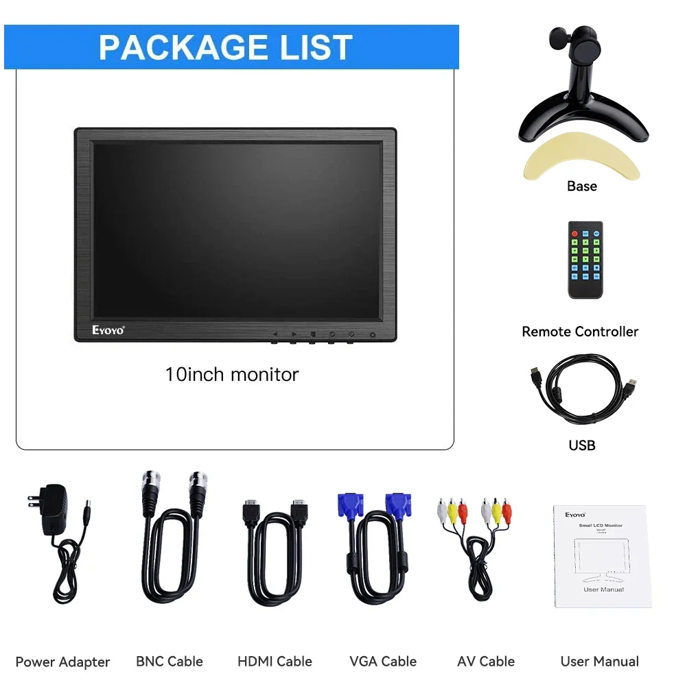 Eyoyo ġũ ũž ,   ǻ ƮϿ, Ŀ , 10 ġ 1280x800 TFT ÷, HDMI VGA USB Ʈ