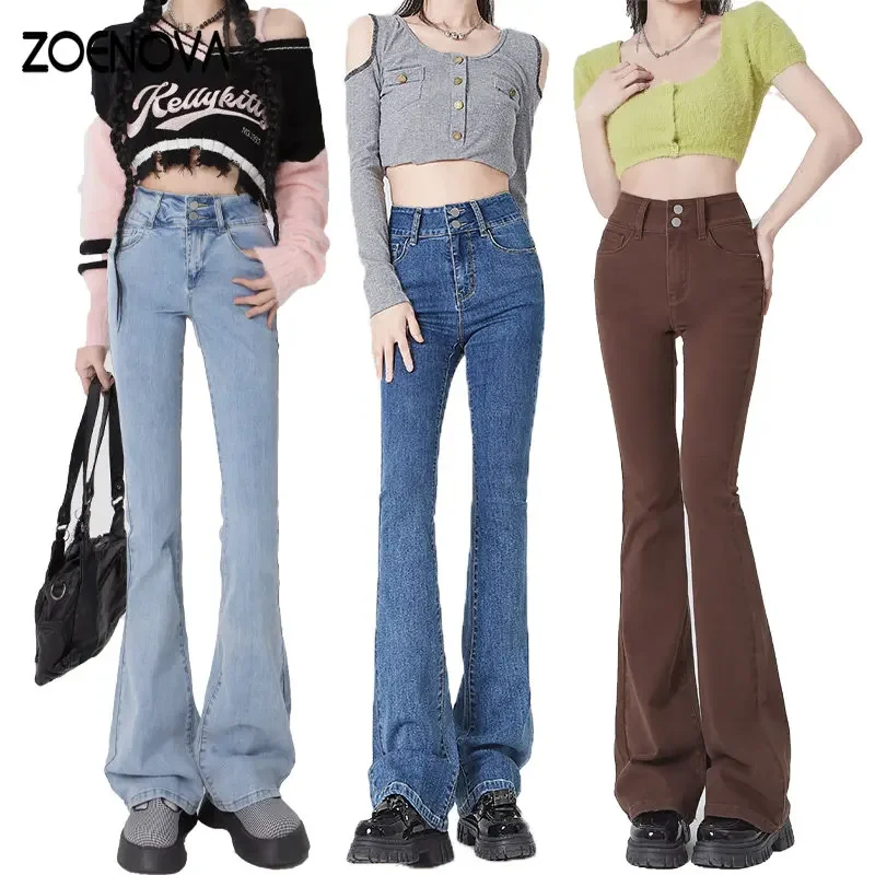 

ZOENOVA Lace Up Slim Fit Jeans Women's High Waist 2023 Fashion New Blue Gray Small Horseshoe Summer Pants Four Colors Optional