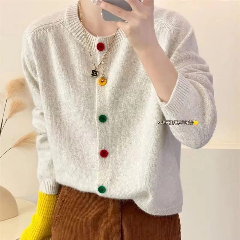 Japanese Sweet and Fresh Round Neck Colorful Button Knitwear Coat Academy Style Western Versatile Sweater Women's Cardigan 6
