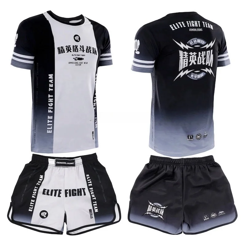 Muay Thai Shorts and T Shirt Set Multi Colors Cage Fighting Kickboxing Boxing Shorts Men Women Gym Martial Arts Training Uniform 3