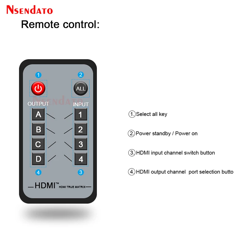 HDMI True Matrix 4x4 4 in 4 out 4K 30HZ HDMI Switch Splitter Switcher with IR RS232 Adapter For computer TV Monitor