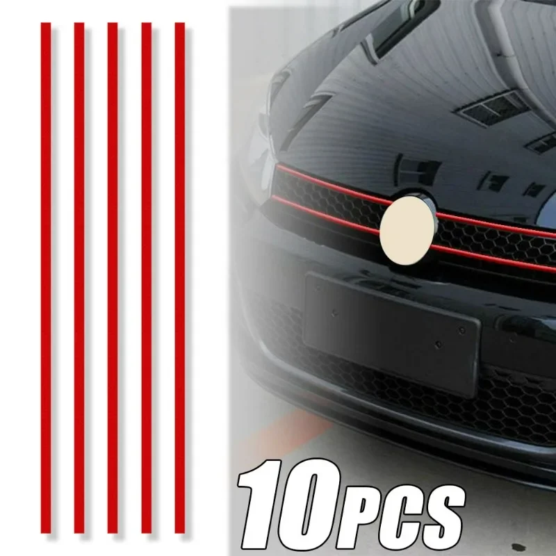 10/5pcs Reflective Strips Car Stickers Auto Front Hood Grille Mouldings Red Waterproof Car Decor Accessories Exterior Parts