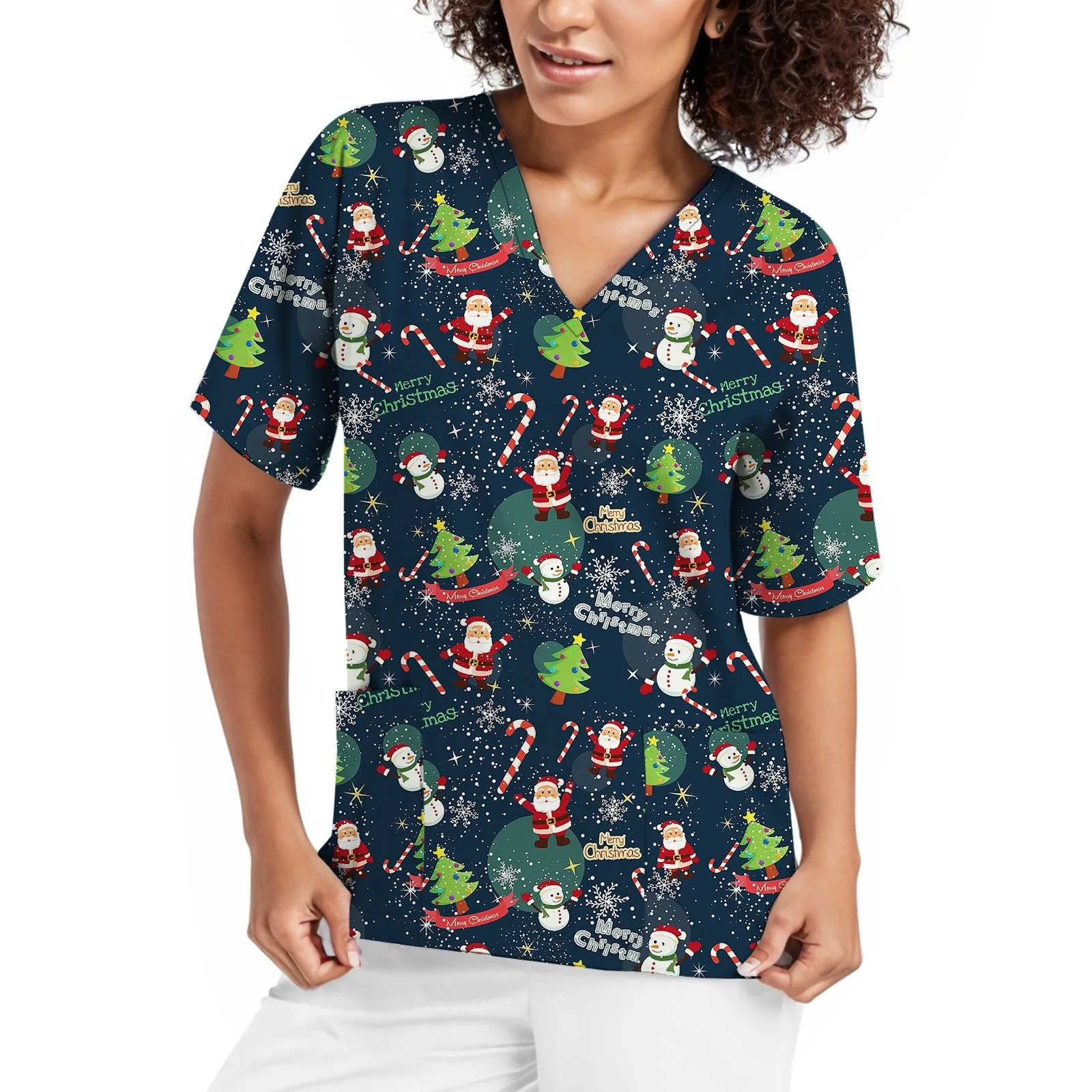 

Christmas Graphic Nurse Uniform Women Short Sleeve Scrubs Top Carer Medical Nursing Scrub Shirt Uniforme De Enfermera Para Mujer