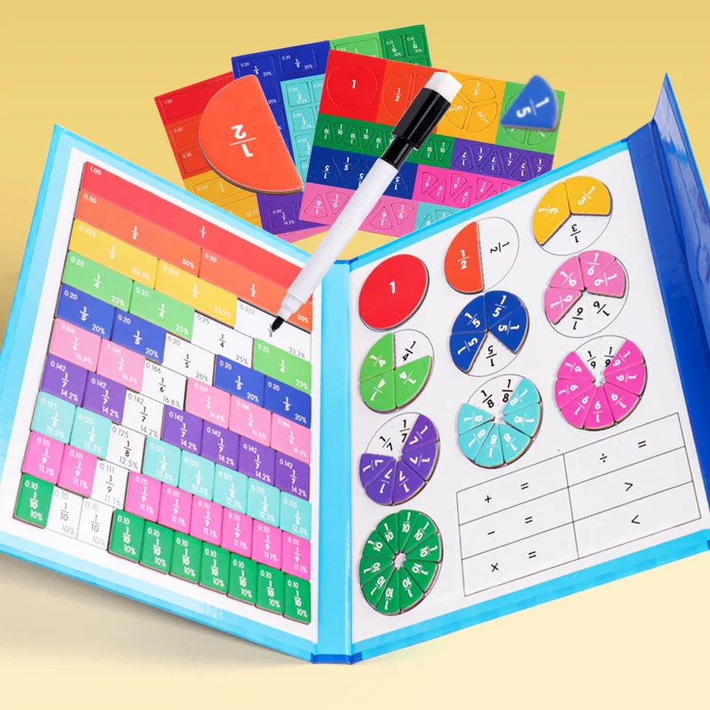Montessori Magnetic Fraction Learning Math Toy Wooden Fraction Book Children