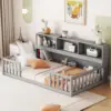 Kids Montessori Floor Bed,Twin Size Floor Bed with Bookcase and Shelves,Twin Bed Frame 1