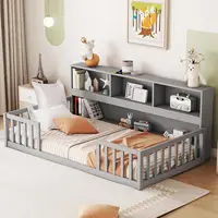 Kids Montessori Floor Bed,Twin Size Floor Bed with Bookcase and Shelves,Twin Bed Frame 1