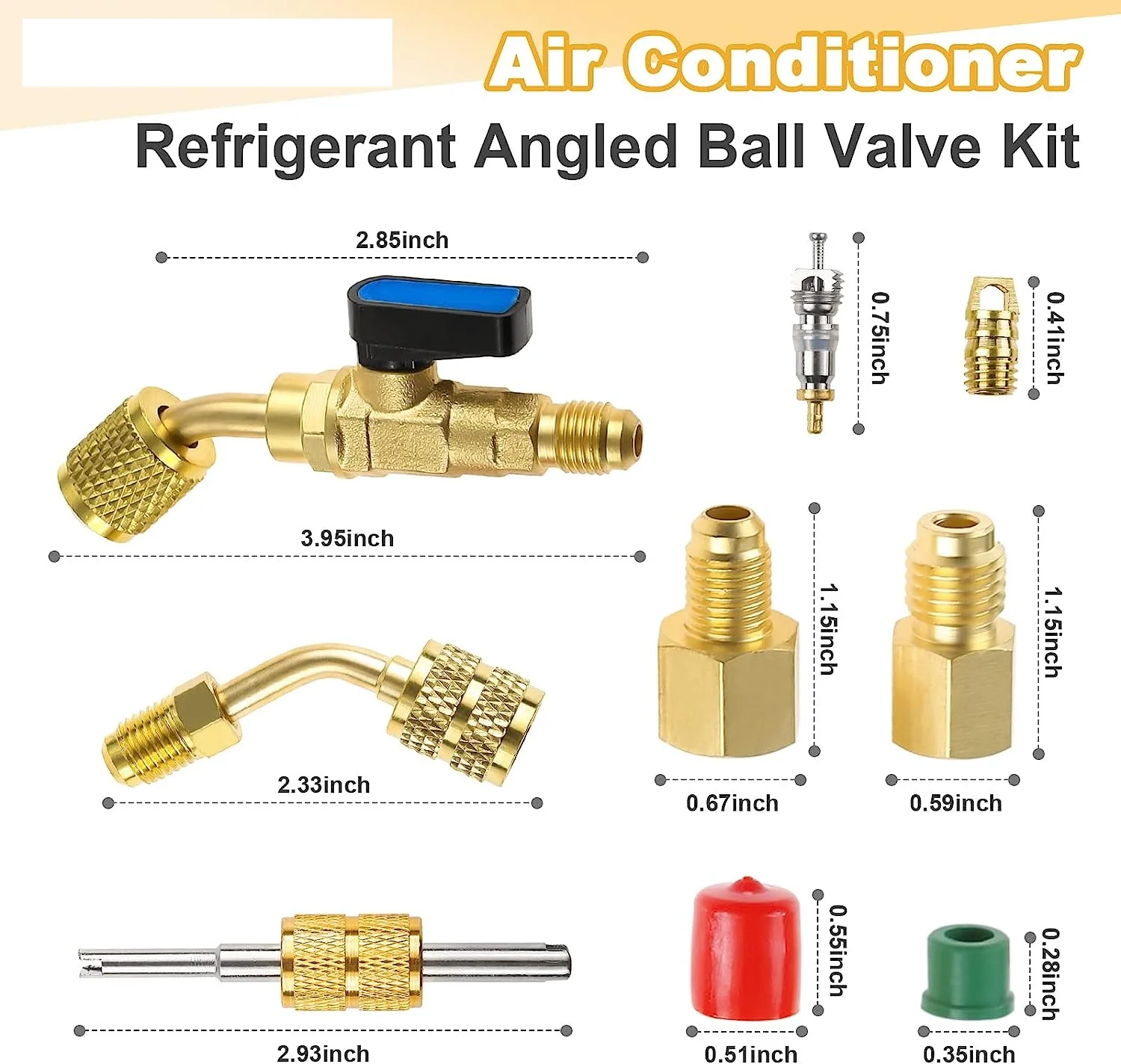 28Pcs/set Air Conditioning Refrigerant Angled Ball Valve 1/4 SAE