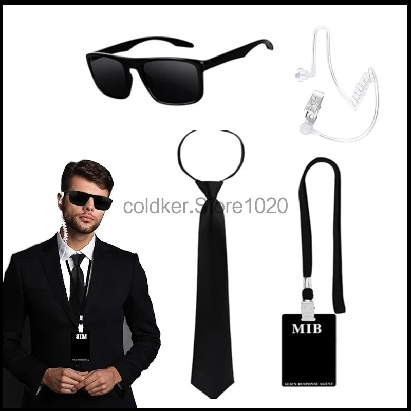 Disfraz De Agente Secreto Man In Black | Accesorios De Espía Con Gafas, Corbata, Auriculares Y Credencial | Disfraz De Seguridad Para Carnaval Y Halloween