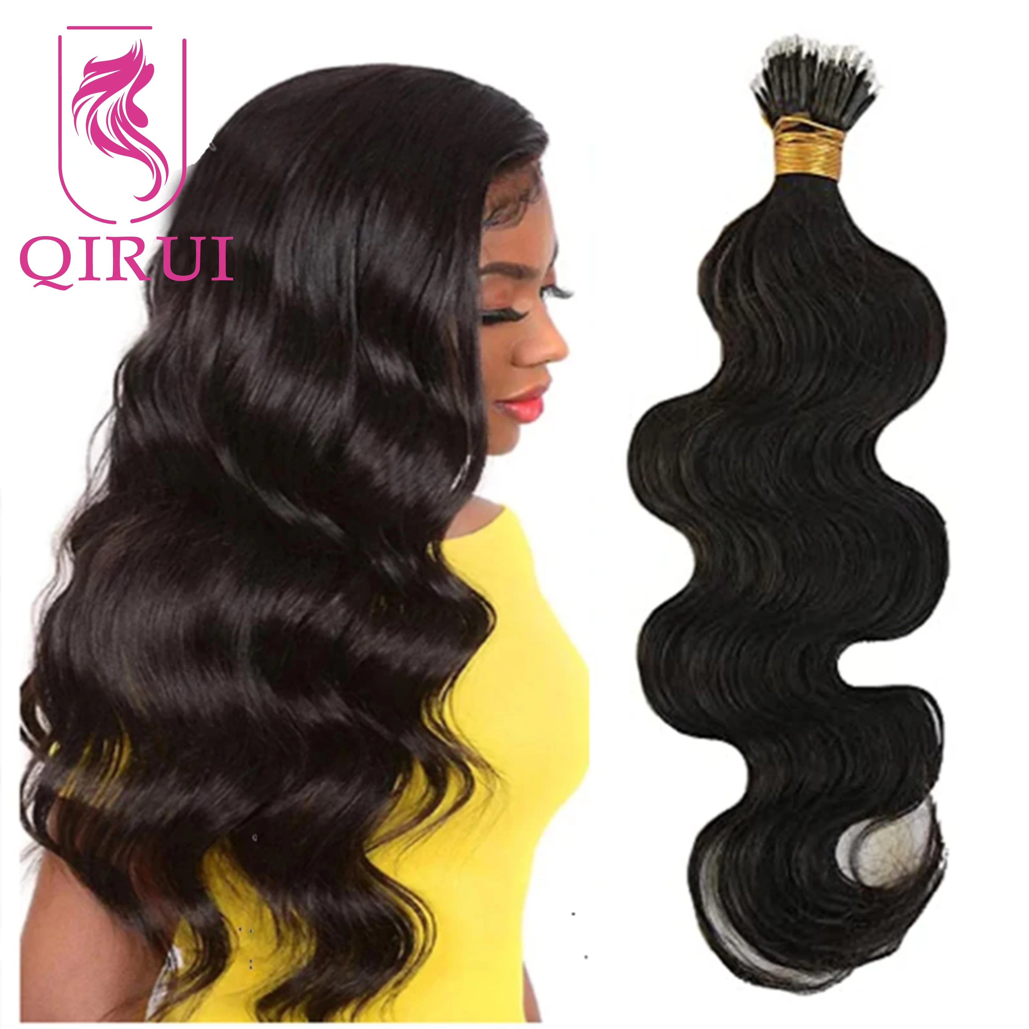 

Unprocessed Body Wave Nano Ring Human Hair Extensions Pre Bonded Wavy Indian Remy Nano Ring I Tip Hair Micro Link 100g 100Pcs