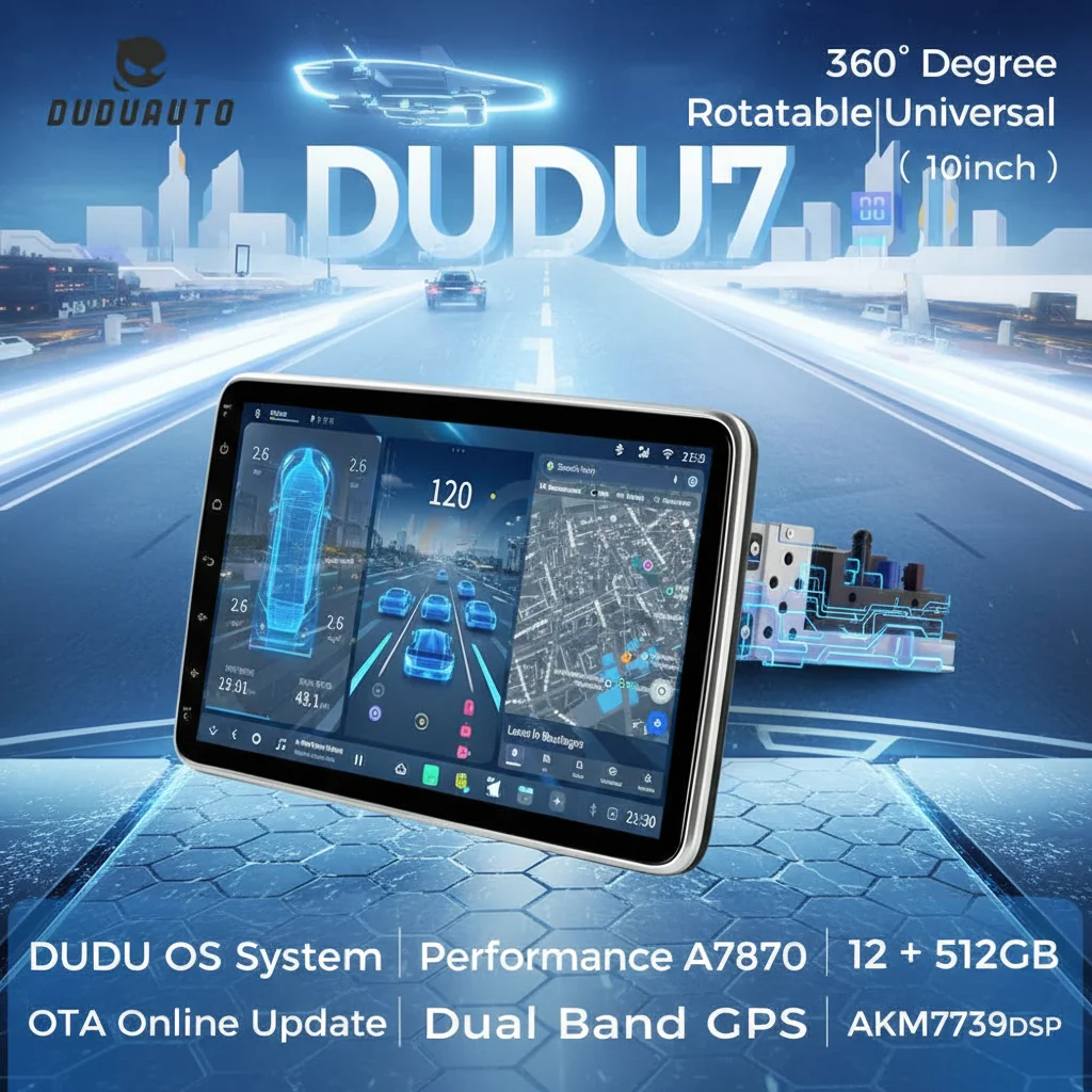DUDUAUTO 10.1” 360 ° rotating screen DUDU7 Car radio 1Din stereo host ...