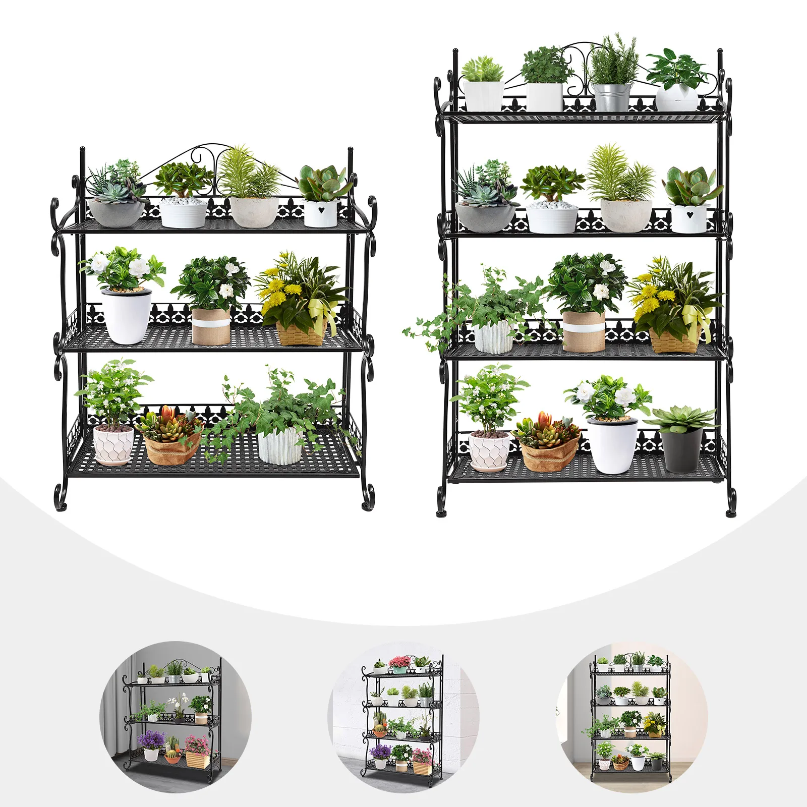 

Outdoor Plant Stand 3-Tiers/4-Tiers Collapsible Flower Indoor Pot Multi-Purpose Metal Plant Balcony Garden Decoration Patio