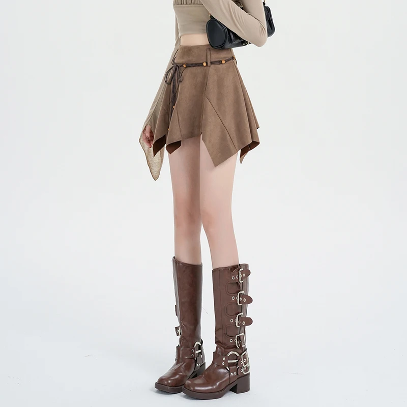 Chic Elegant Women's 2024 Spring and Summer New Patchwork Belt Zipper in Solid Color Elegant High Waisted Fashionable Half Skirt