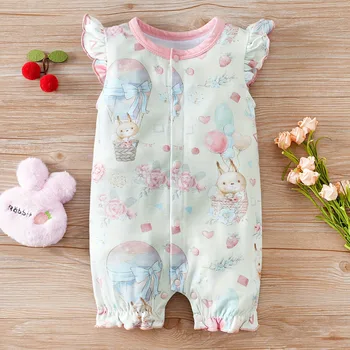 IURNXB Newborn Baby Romper for Girls Adorable Squirrel & Hot Air Balloon Print Sleeveless Onesie Casual Clothing Playwear 0-12M 1