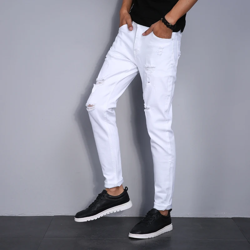Men Jeans Elastic Stretch Skinny Jeans Korea Ripped Designer Hip Hop Denim Pants