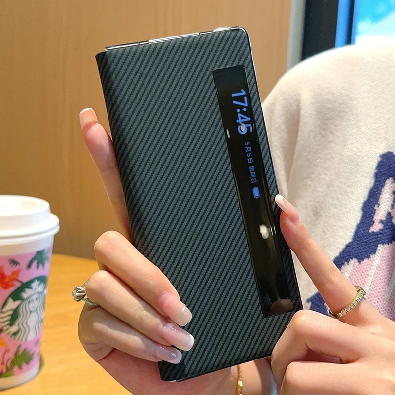 Luxury Leather Carbon Fiber Flip Case with Camera Protection - Fully Wrapped and Stylish