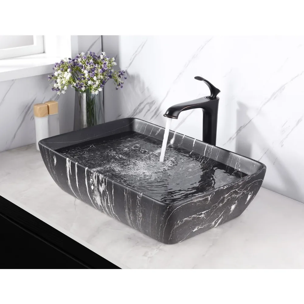 23 "x15.4" container sink rectangle - marble bathroom sink above countertop, ceramic washbasin, artistic basin 3