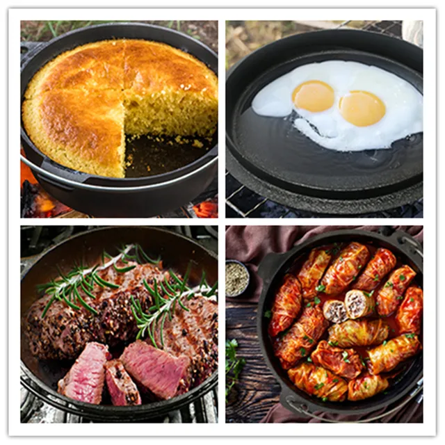 25cm Camp Dutch Oven Pre Seasoned Cast Iron Lid Also a Skillet Casserole Pot  with Lid Lifter for Camping Cooking BBQ Baking 4QT - AliExpress