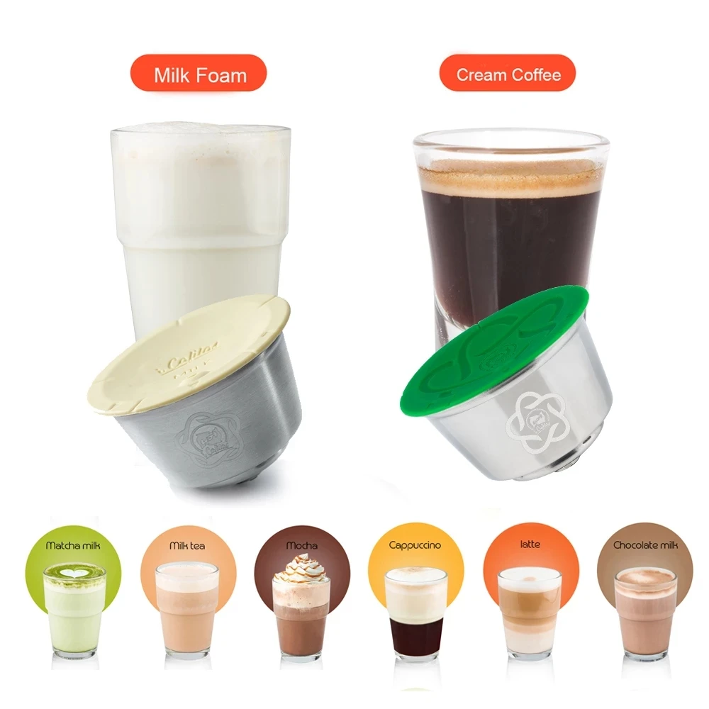 Reusable Dolce Gusto Stainless Steel Coffee Capsules Coffee Machine Silicone Cover DIY Milk Foam Filter Cartridge Tamper Spoon