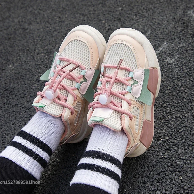 2023 Spring Children Girl Pink Shoes Autumn Mesh Breathable Kids Sneakers for 5-18 Yrs Boy Lightweight Running Shoe Walking Soft 6
