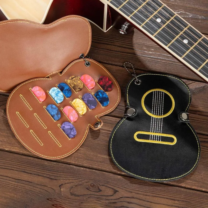 Retro Guitar Pick Pouch with Keychain Clip-Handmade Mini Bag for Plectrums, Coins, Small Trinkets, Music Gift Accessory for Mu