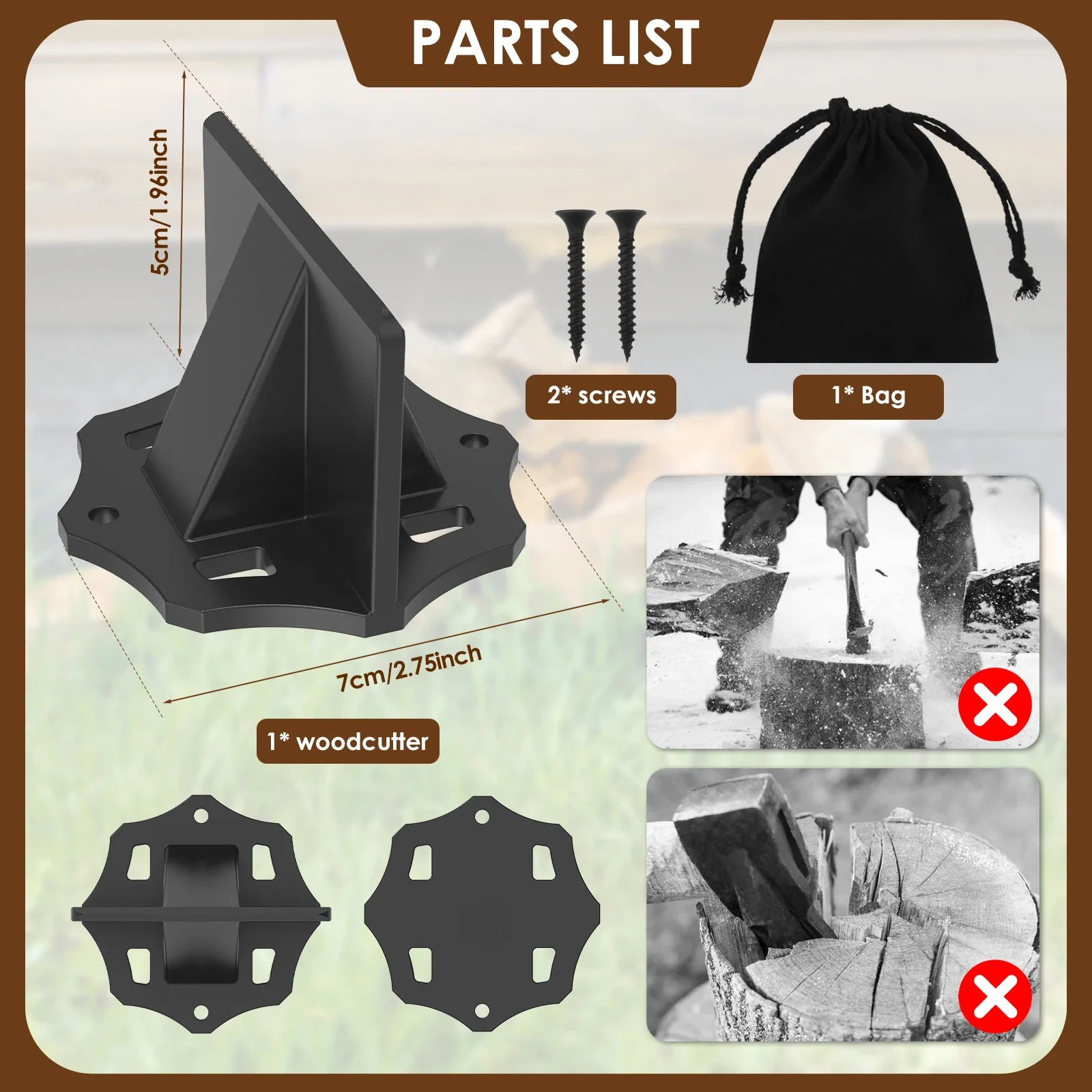 Kindling Splitter Sturdy Carbon Steel Log Wood Splitter Portable Wood Tool with Cloth Bag Manual for Home wood splitter