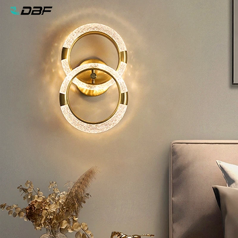 

[DBF] Single/Double Heads Luxury Crystal Background Decoration Lamps Modern LED Wall Light Living Room Bedroom Bedside Corridor