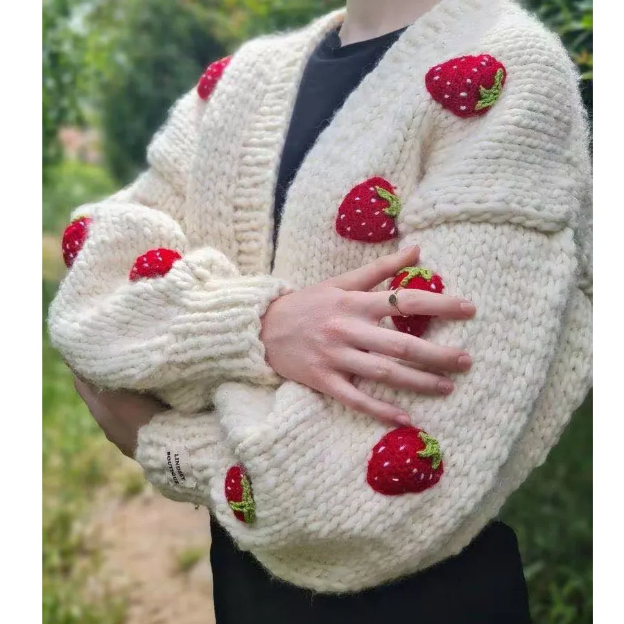 

TEELYNN Vintage Long Sleeve Cardigan Sweater for Women Sweet Strawberry Boho Autumn Sweaters 2022 Casual Loose Cardigans Jumper