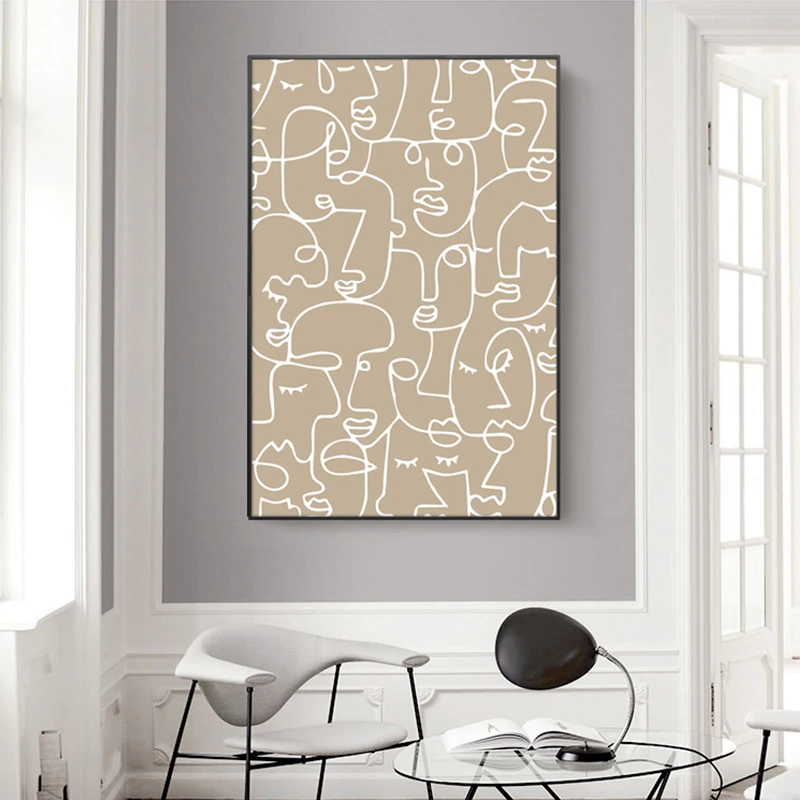 

Geometric Poster, Line Aesthetic Painting, Modern Minimalist Abstract Canvas Painting, Nordic Beige Print Mural Decorative Paint