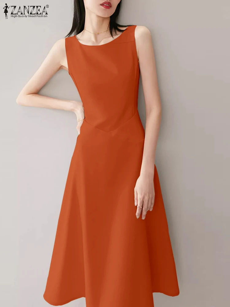 ZANZEA Female Elegant Slim Dresses Ladies Vintage A Line Dress Woman Fashion Sundress Summer Casual Sleeveless Vestidos 2023