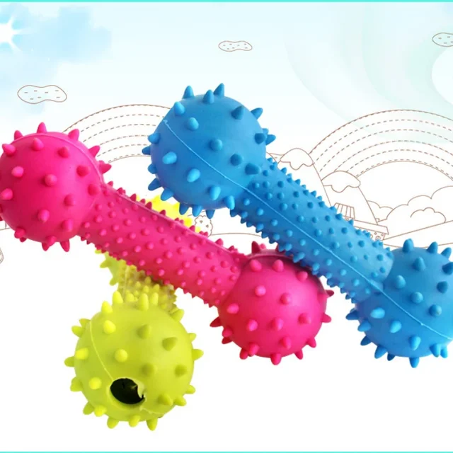 Pet Toys Small Dogs Rubber Resistance To Bite Sound Barbells Barbed Dumbbells Teeth Cleaning Chew Training Toys Pet Supplies
