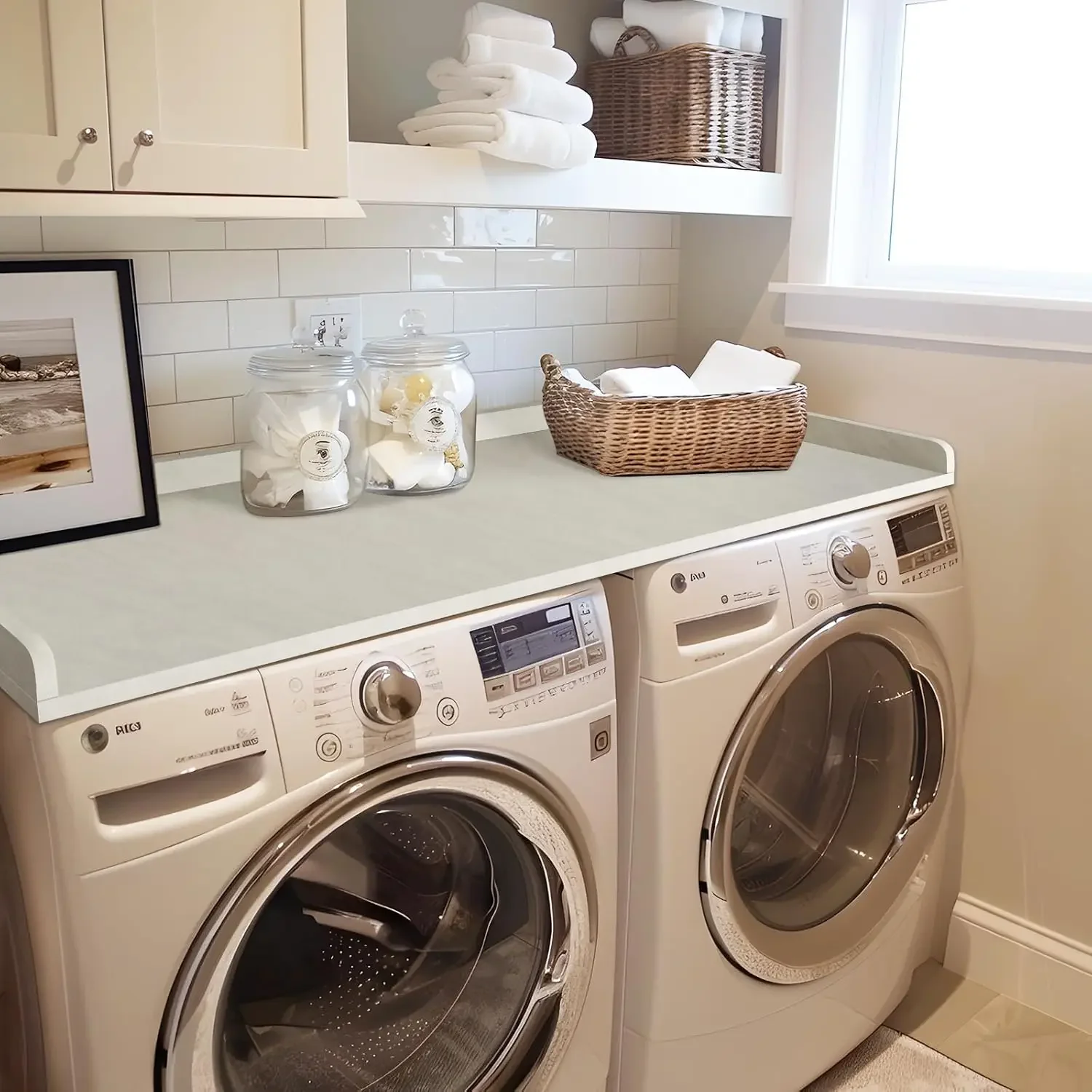 Washer Dryer Countertop, Melamine Countertop with Edge Rails - 27.5" Depth x 54" Width Laundry Room Organization, Sea Sal 2