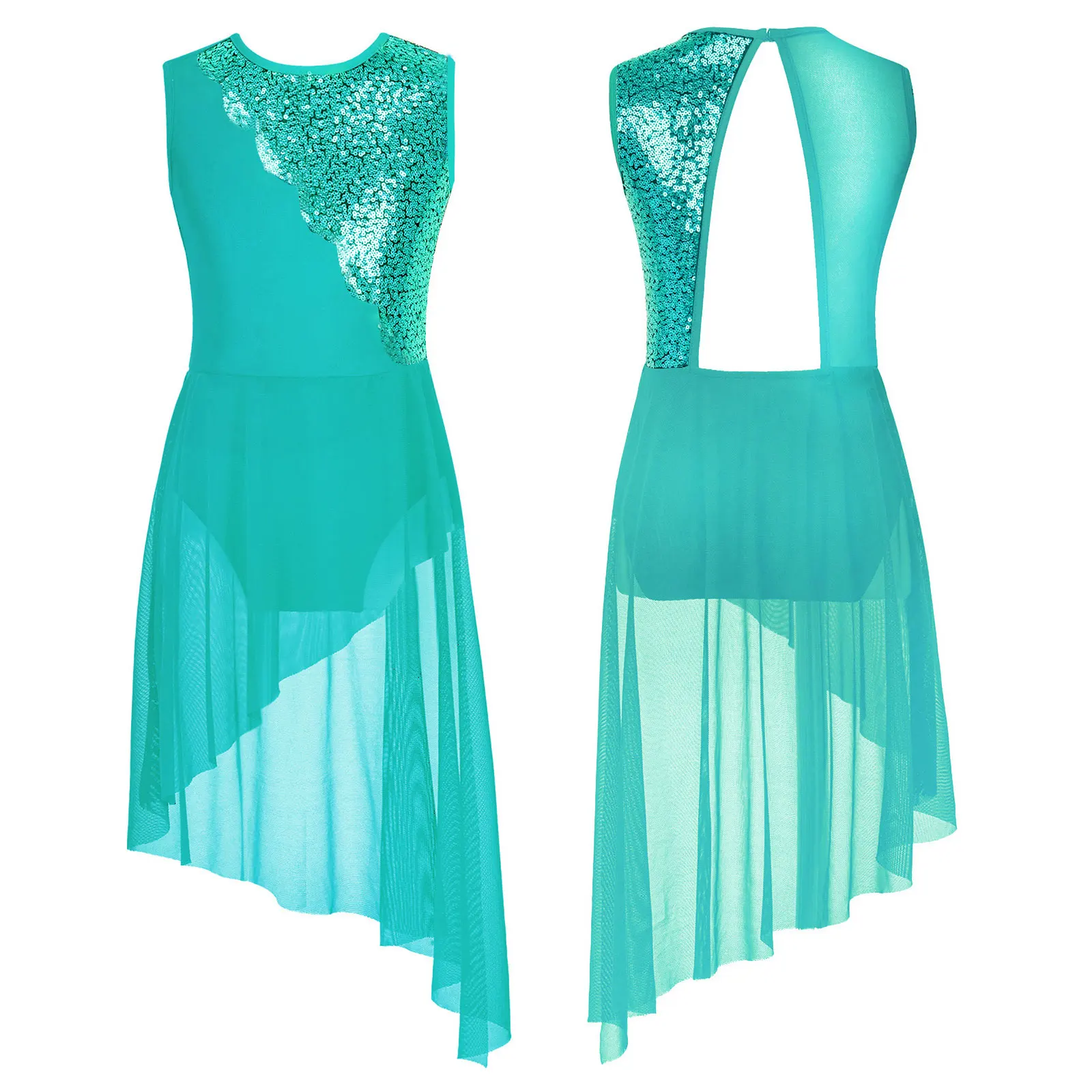thumbnail image 1 of Vestido de competición de baile de Ballet para niñas pequeñas, ropa de baile con lentejuelas brillantes, sin mangas, dobladillo Irregular, espalda hueca, 1 of 5
