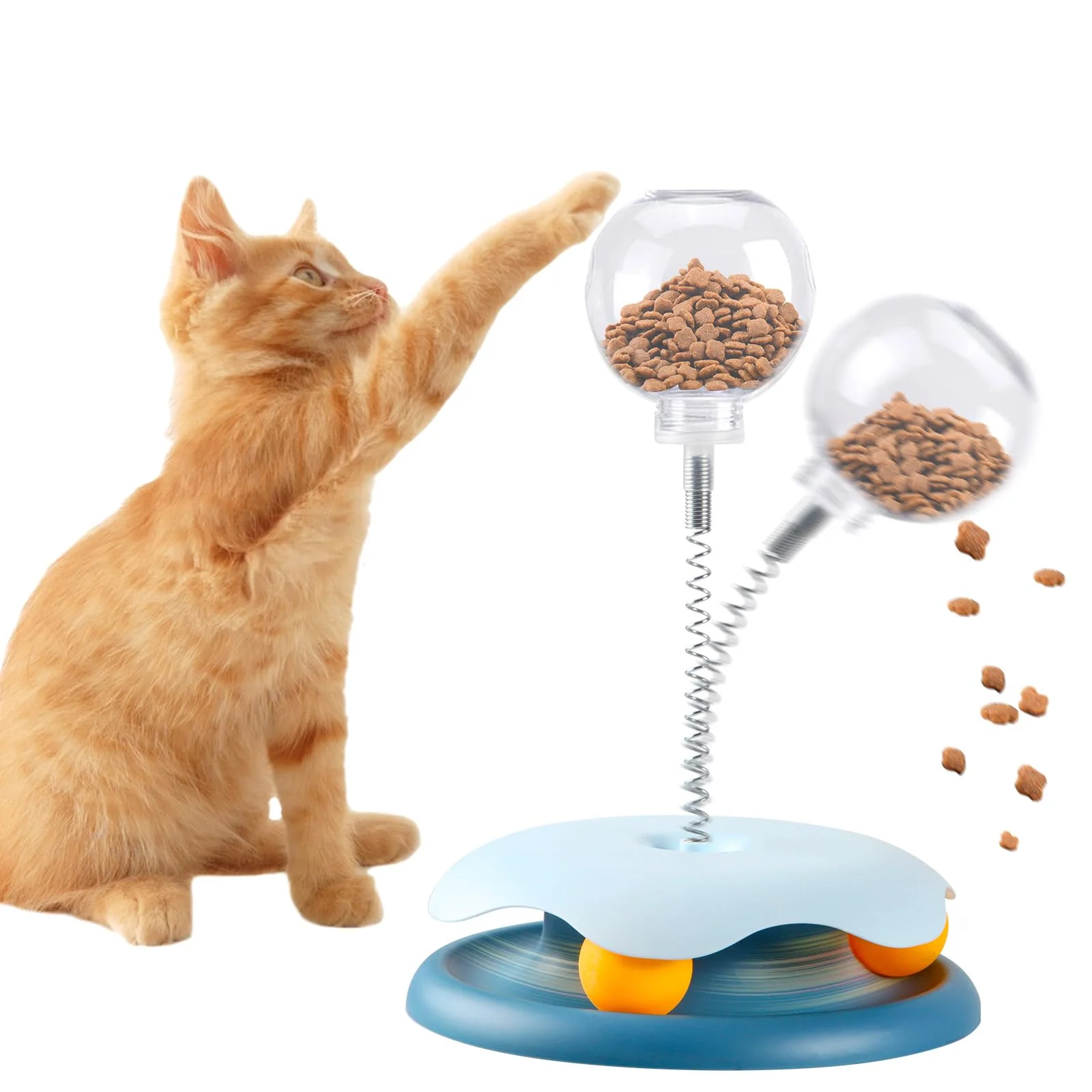 

Cats Toy Pet Interactive Leaky Food Dispenser Spring Turntable Tumbler Treats Ball Stick Toy Tension Elastic Accessories Supply