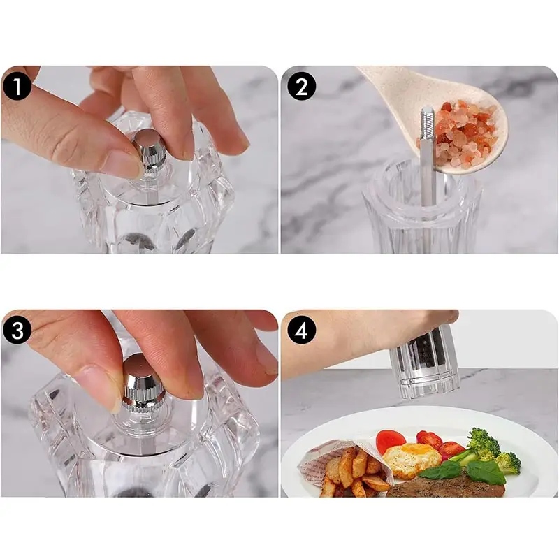 Manual Acrylic Salt and Pepper Grinder Sea Salt Shaker Prismatic Transparent Pepper Mill Ceramic Core Seasoning Bottle