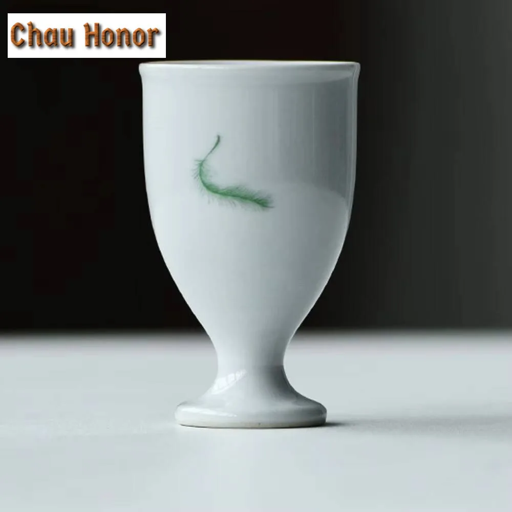 2pc/lot Mural Painting Pine Branch Ceramic Teacup White Porcelain Fragrance Smelling Cup Antique High Legged Cordial Glass 50ml