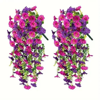 Decorazione da appendere con gloria mattutina artificiale e eucalipto, resistente ai raggi UV, 2 pezzi, perfetta per matrimoni in giardino domestico, versatile all'aperto 1