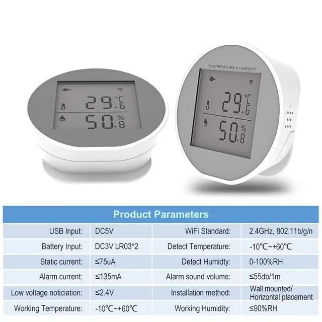 Tuya Smart WIFI Temperature And Humidity Sensor Indoor Hygrometer Thermometer With LCD Display Support USB powered 5